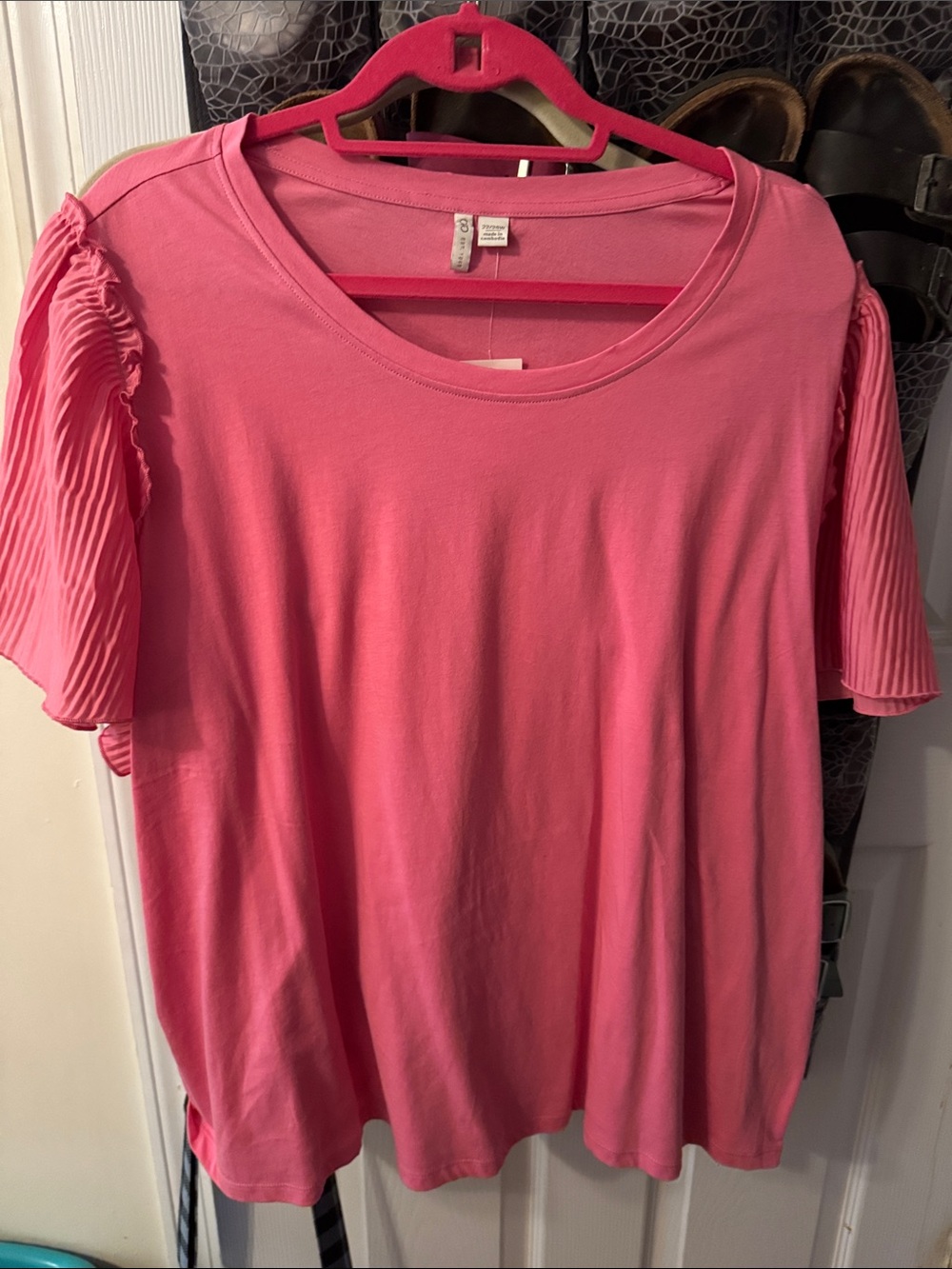 Cato Hot Pink Pleated Sleeve Short-Sleeve Tee